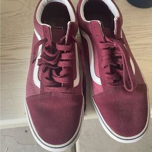 Vans Red and White Old Skool Sneakers Suede Canvas